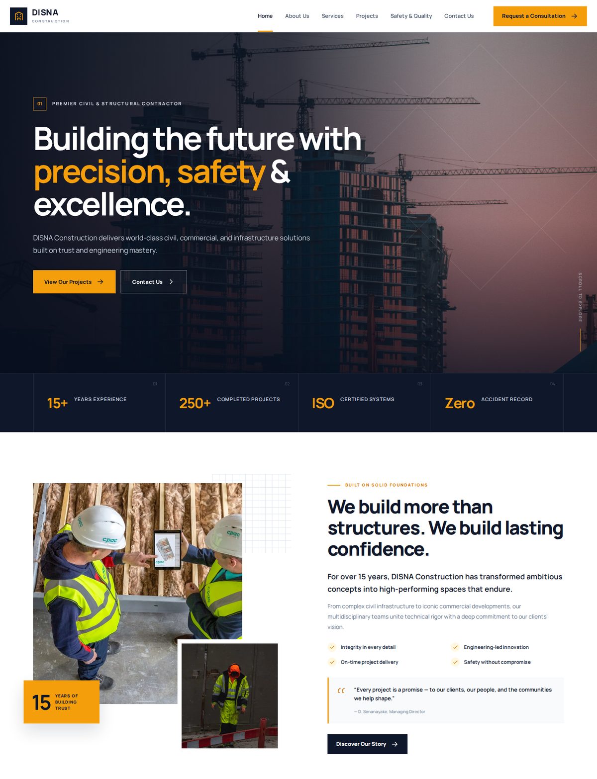 Website DISNA Construction, kontraktor sivil dan struktur